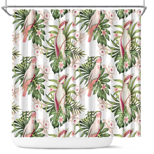 Australia Pink Cockatoo Shower Curtain Aussie Orchids - Seamless Pattern