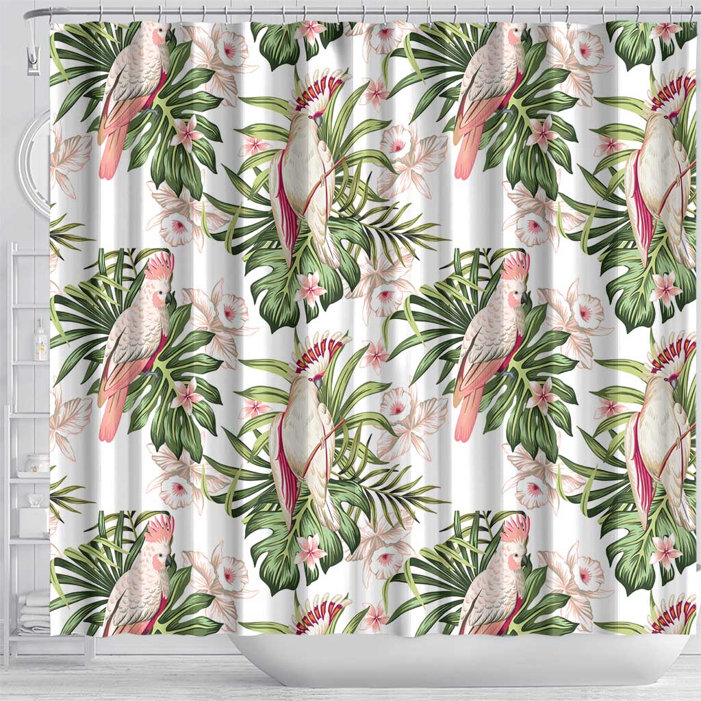 Australia Pink Cockatoo Shower Curtain Aussie Orchids - Seamless Pattern