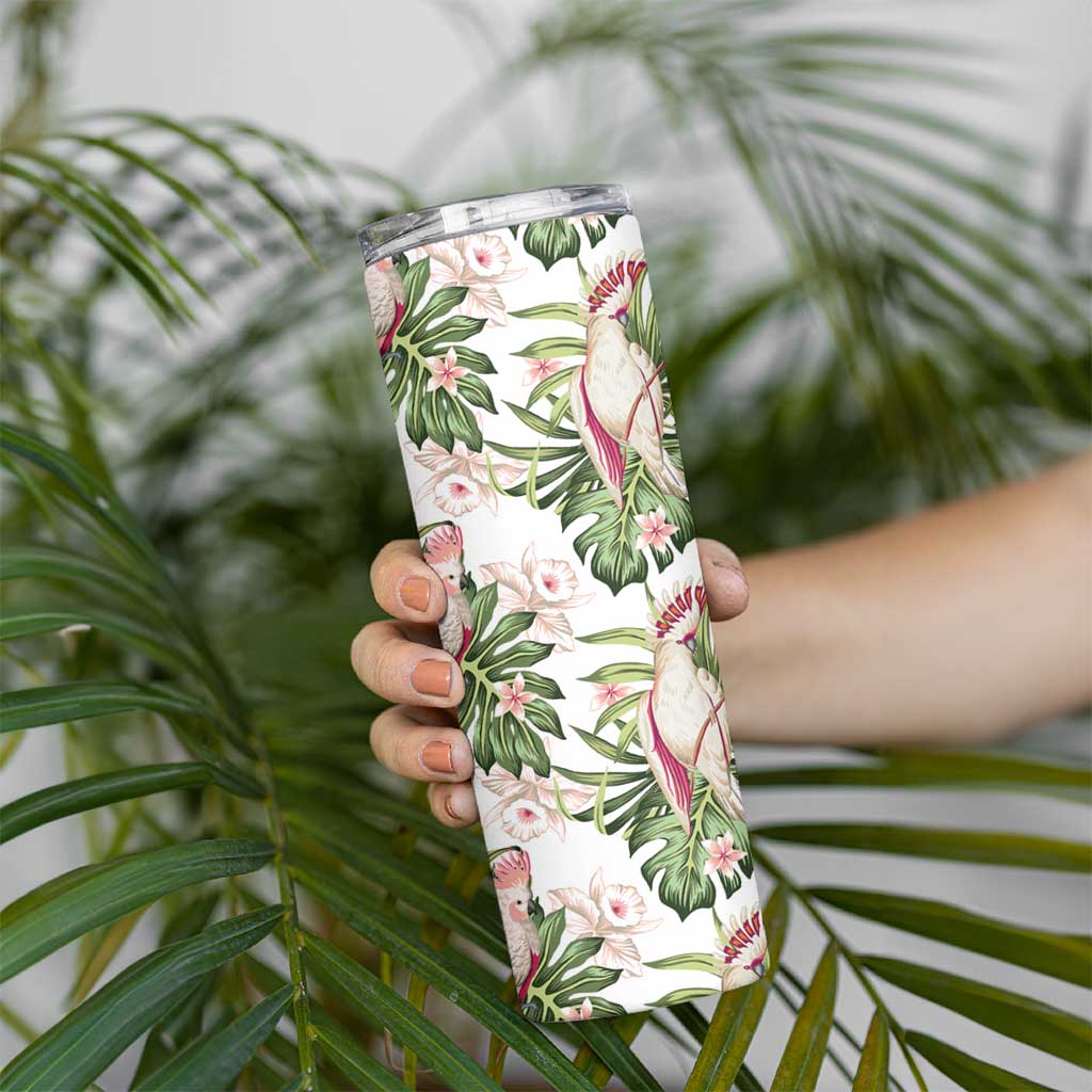 Australia Pink Cockatoo Skinny Tumbler Aussie Orchids - Seamless Pattern