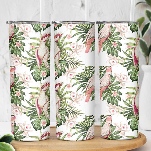 Australia Pink Cockatoo Skinny Tumbler Aussie Orchids - Seamless Pattern