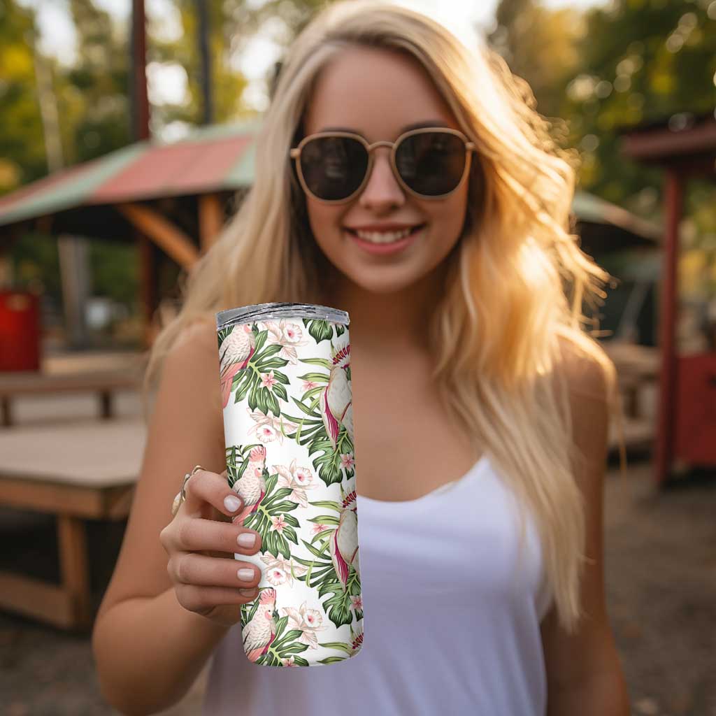 Australia Pink Cockatoo Skinny Tumbler Aussie Orchids - Seamless Pattern