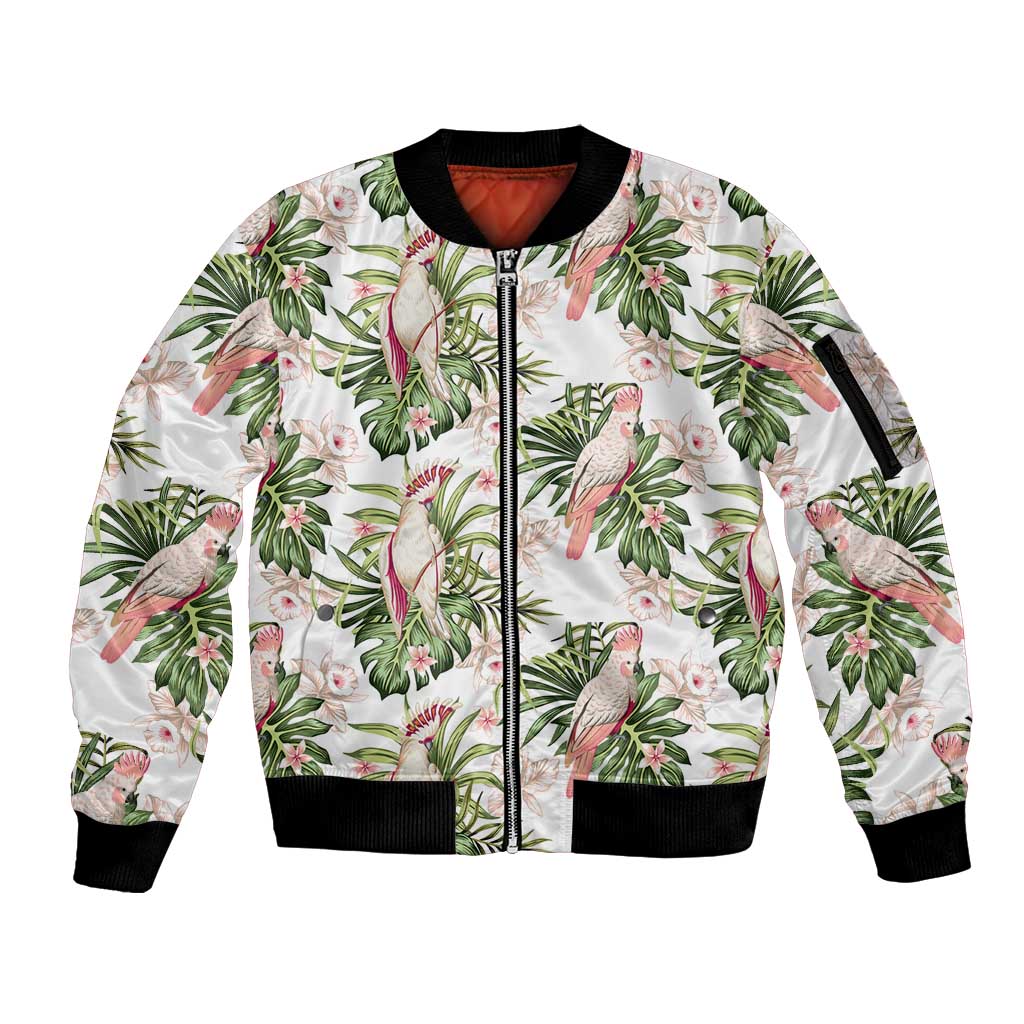 Australia Pink Cockatoo Sleeve Zip Bomber Jacket Aussie Orchids - Seamless Pattern