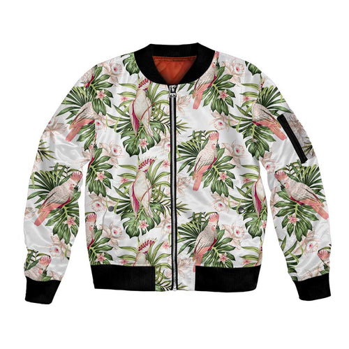 Australia Pink Cockatoo Sleeve Zip Bomber Jacket Aussie Orchids - Seamless Pattern