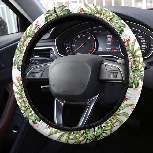 Australia Pink Cockatoo Steering Wheel Cover Aussie Orchids - Seamless Pattern