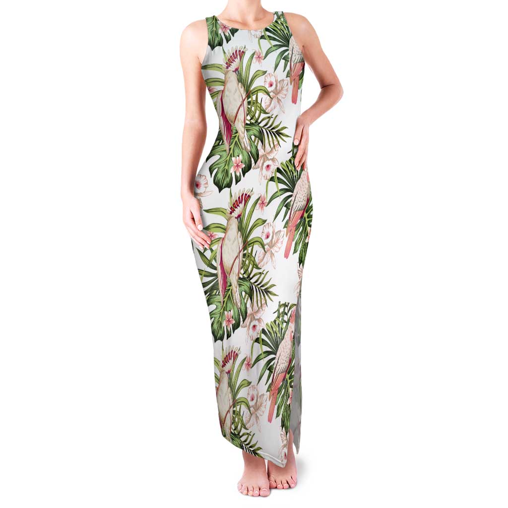 Australia Pink Cockatoo Tank Maxi Dress Aussie Orchids - Seamless Pattern