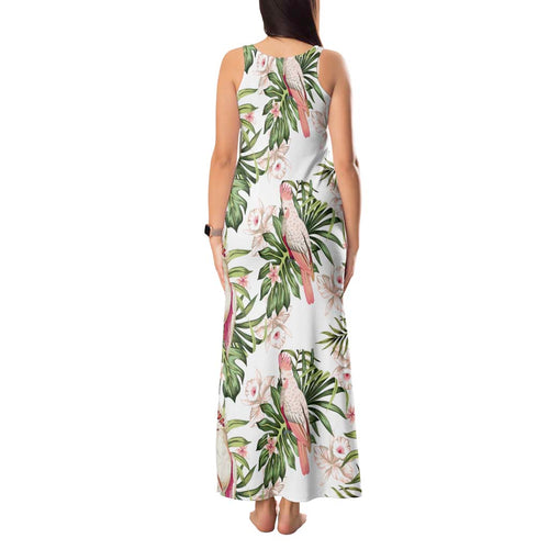 Australia Pink Cockatoo Tank Maxi Dress Aussie Orchids - Seamless Pattern