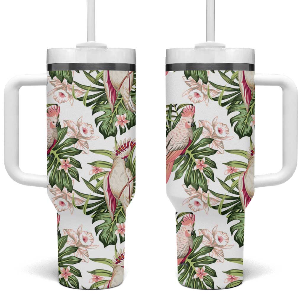Australia Pink Cockatoo Tumbler With Handle Aussie Orchids - Seamless Pattern