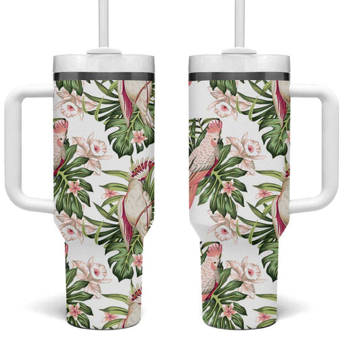 Australia Pink Cockatoo Tumbler With Handle Aussie Orchids - Seamless Pattern