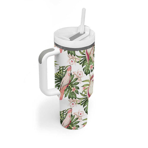 Australia Pink Cockatoo Tumbler With Handle Aussie Orchids - Seamless Pattern