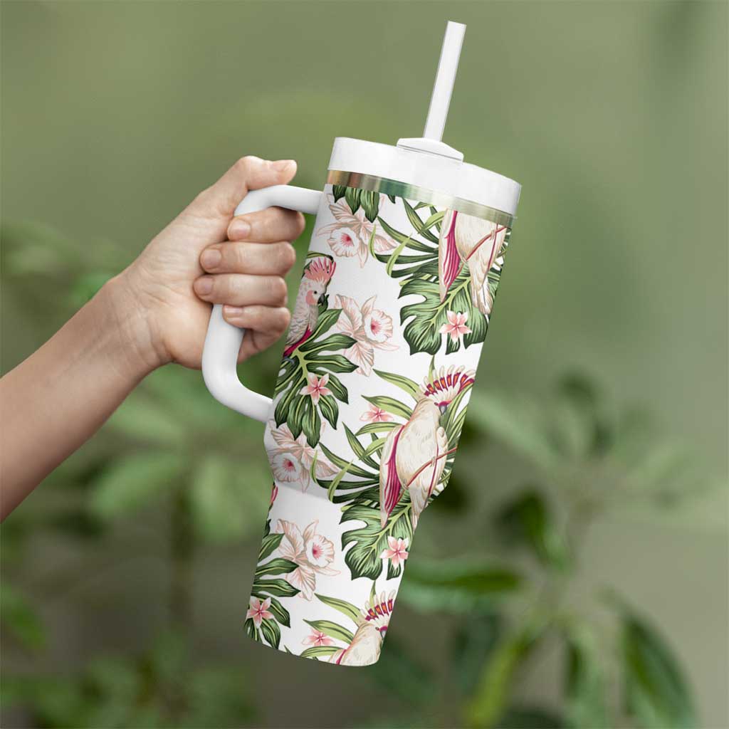 Australia Pink Cockatoo Tumbler With Handle Aussie Orchids - Seamless Pattern