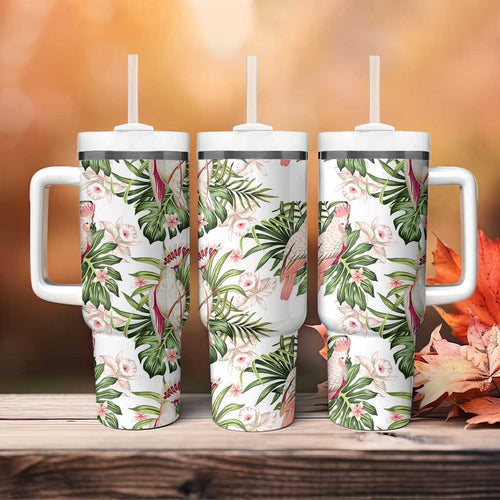 Australia Pink Cockatoo Tumbler With Handle Aussie Orchids - Seamless Pattern