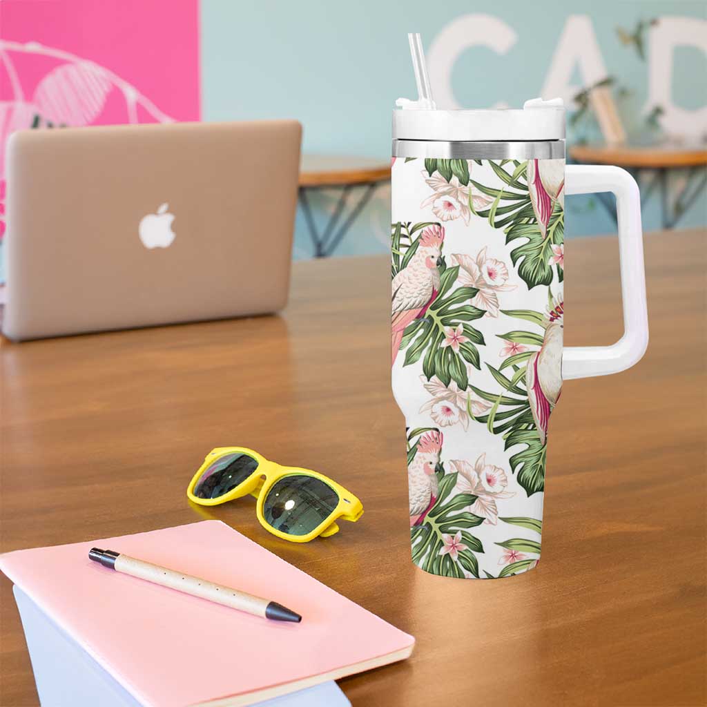 Australia Pink Cockatoo Tumbler With Handle Aussie Orchids - Seamless Pattern
