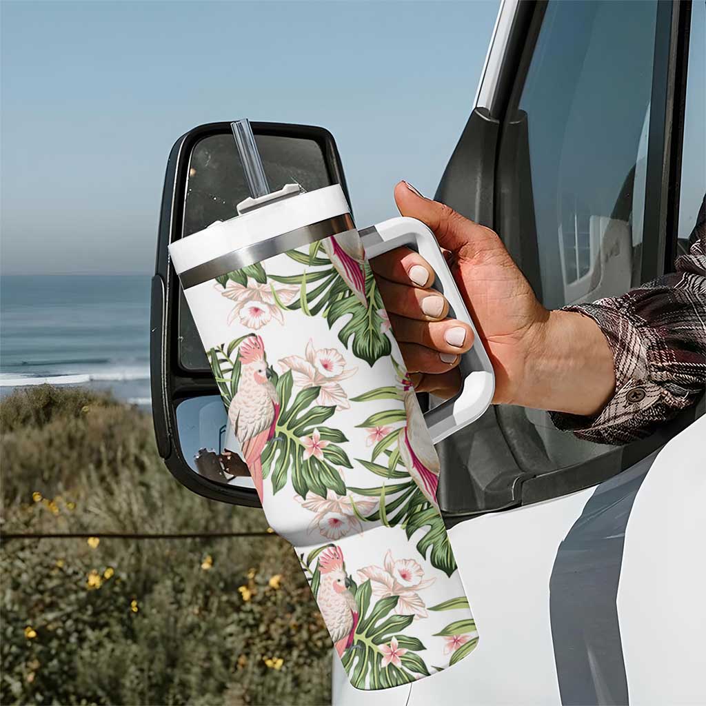 Australia Pink Cockatoo Tumbler With Handle Aussie Orchids - Seamless Pattern