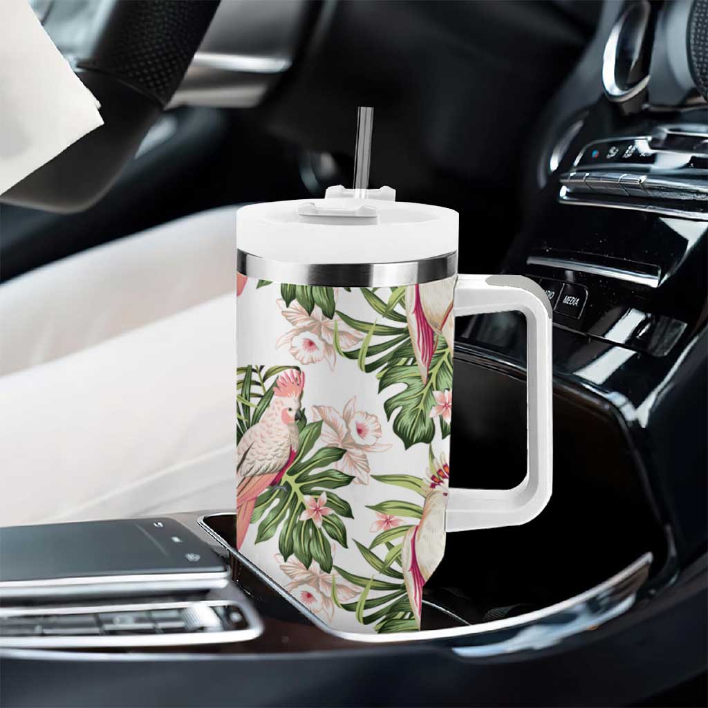 Australia Pink Cockatoo Tumbler With Handle Aussie Orchids - Seamless Pattern