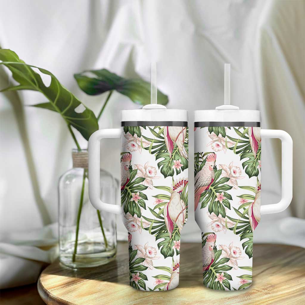 Australia Pink Cockatoo Tumbler With Handle Aussie Orchids - Seamless Pattern
