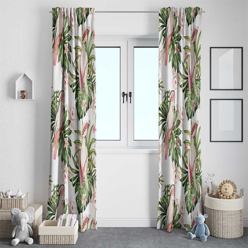 Australia Pink Cockatoo Window Curtain Aussie Orchids - Seamless Pattern