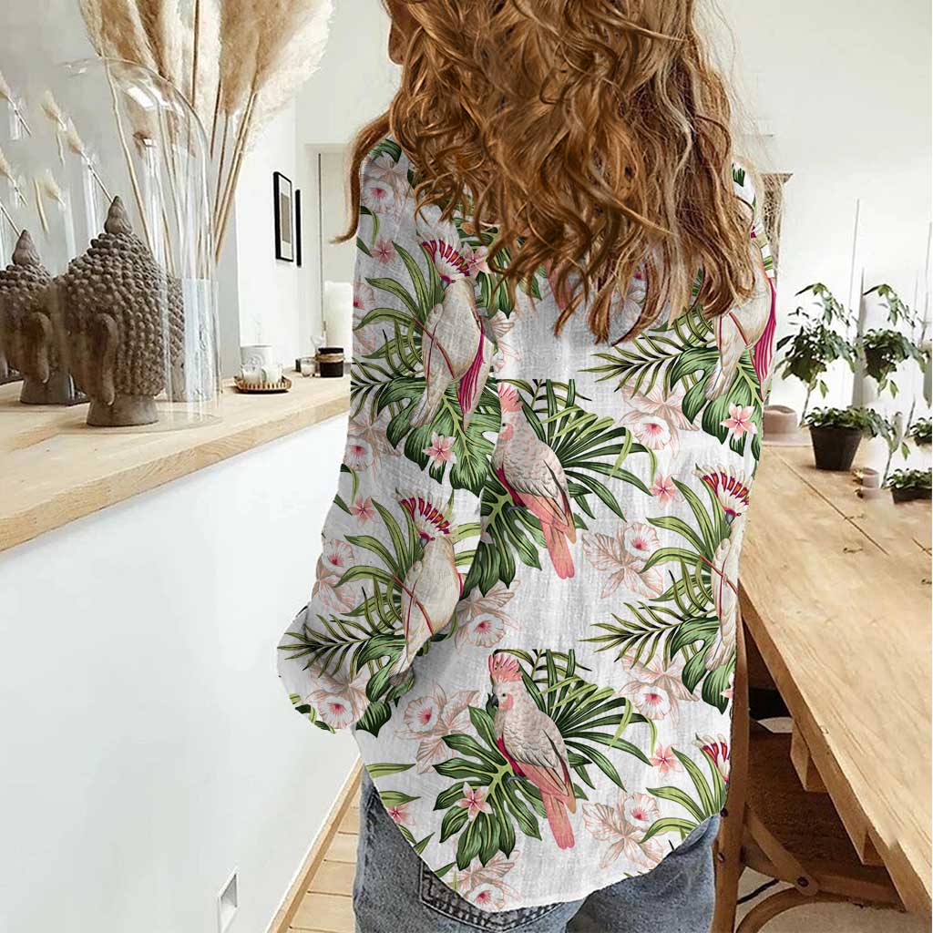 Australia Pink Cockatoo Women Casual Shirt Aussie Orchids - Seamless Pattern