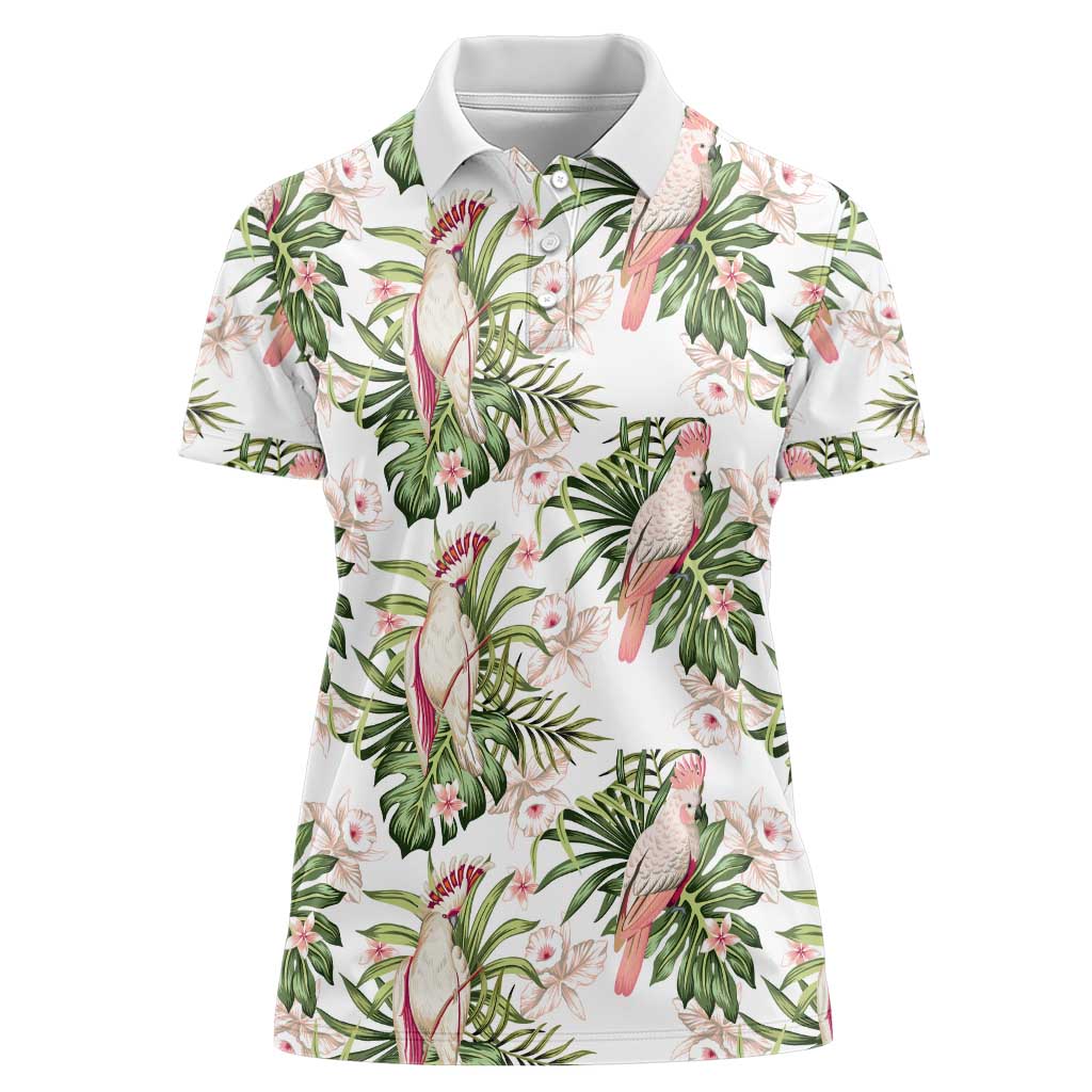 Australia Pink Cockatoo Women Polo Shirt Aussie Orchids - Seamless Pattern