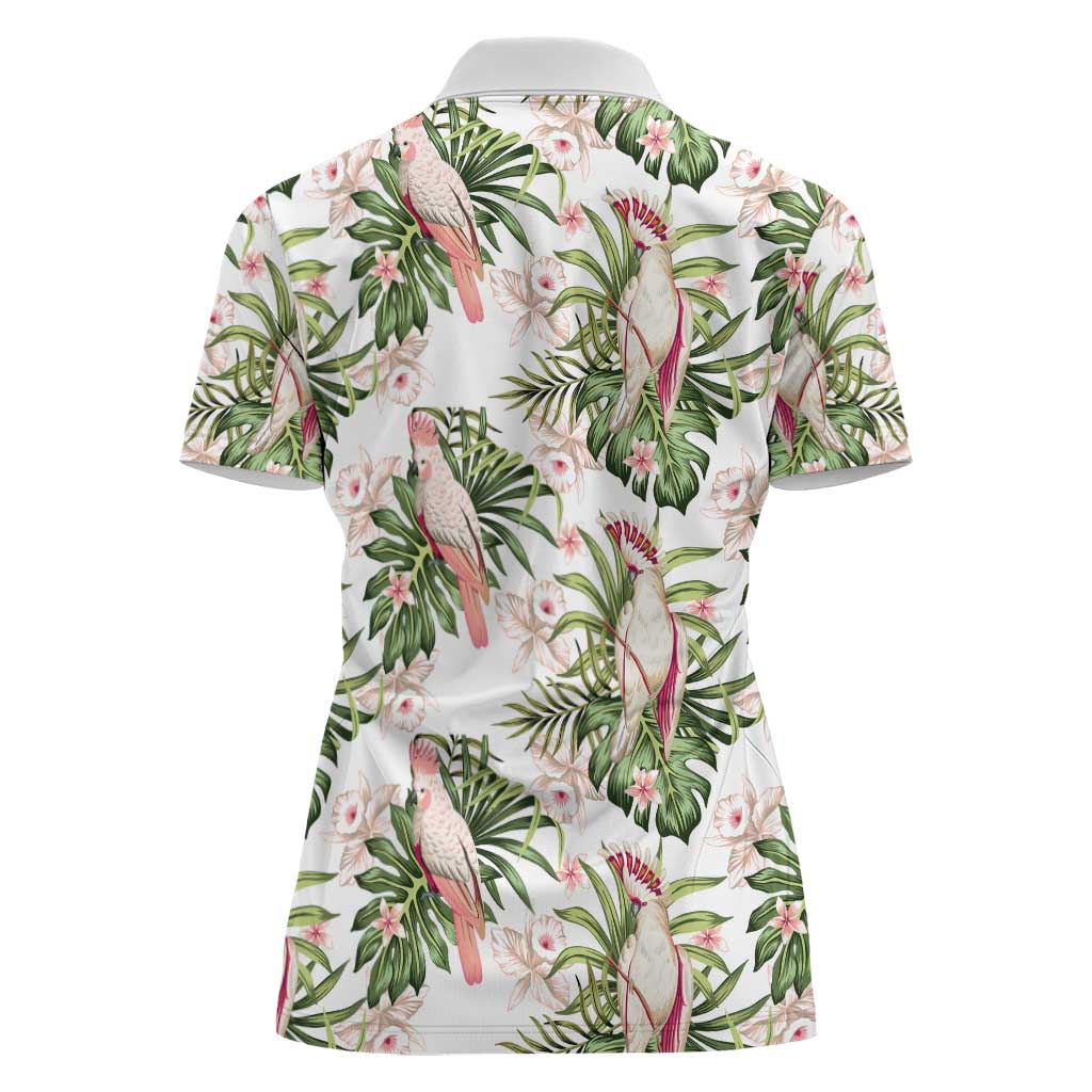 Australia Pink Cockatoo Women Polo Shirt Aussie Orchids - Seamless Pattern