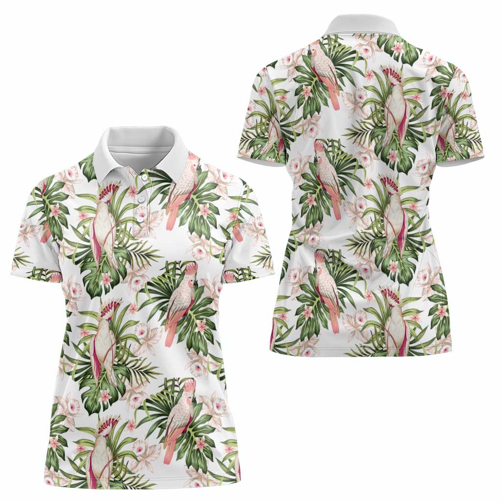 Australia Pink Cockatoo Women Polo Shirt Aussie Orchids - Seamless Pattern