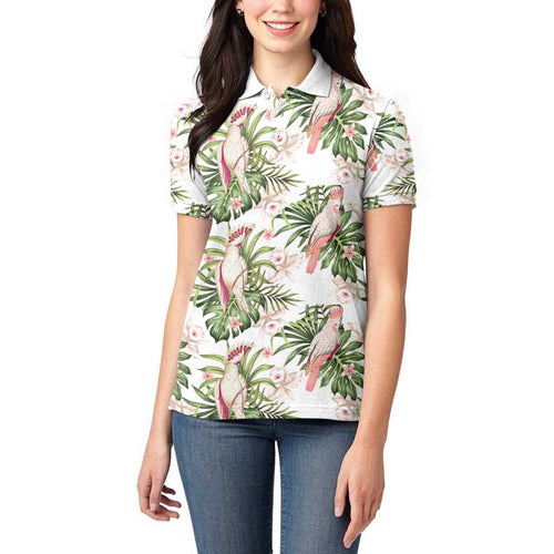 Australia Pink Cockatoo Women Polo Shirt Aussie Orchids - Seamless Pattern