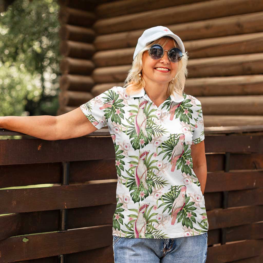 Australia Pink Cockatoo Women Polo Shirt Aussie Orchids - Seamless Pattern