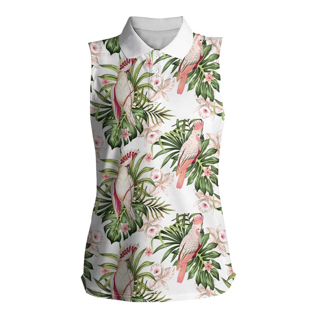 Australia Pink Cockatoo Women Sleeveless Polo Shirt Aussie Orchids - Seamless Pattern