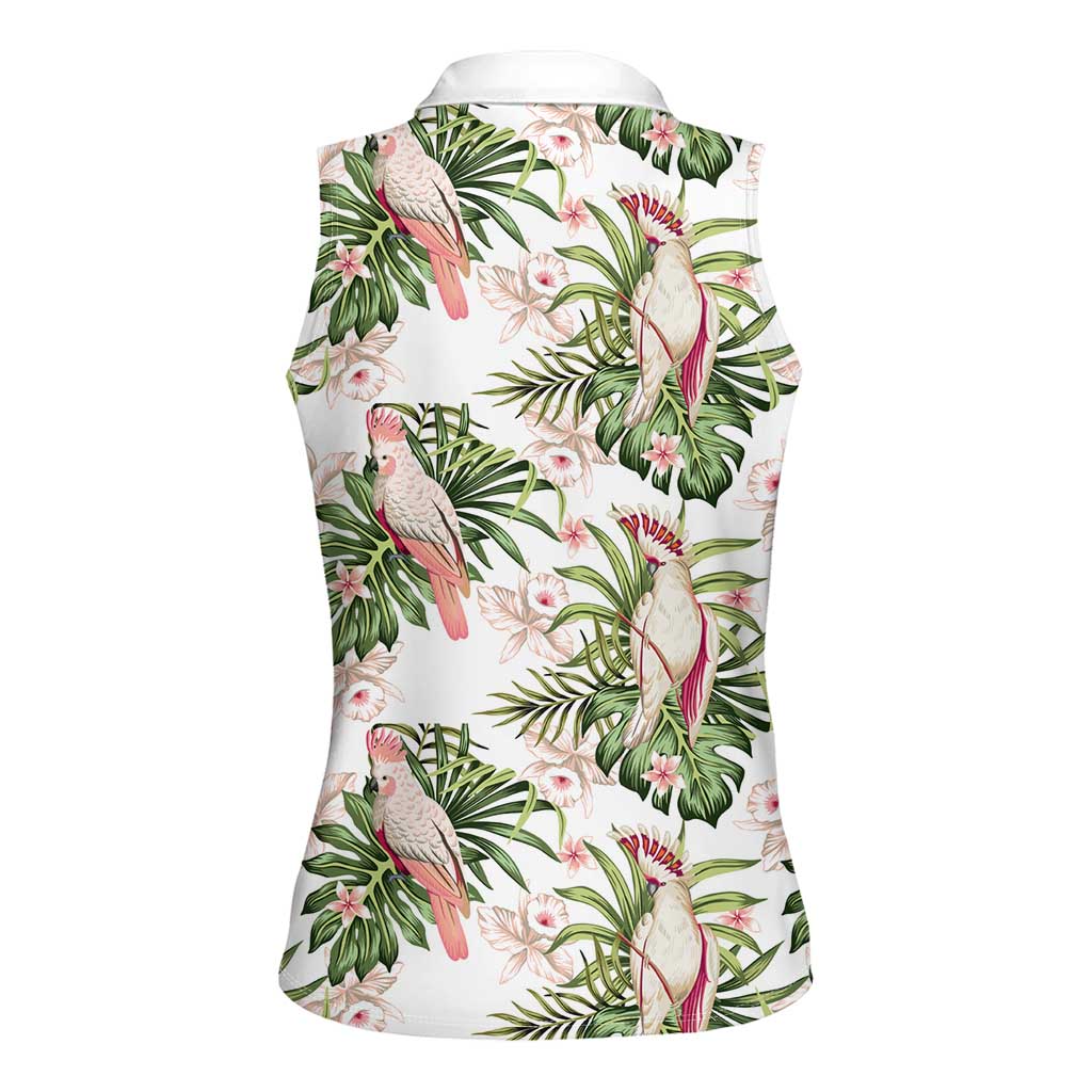 Australia Pink Cockatoo Women Sleeveless Polo Shirt Aussie Orchids - Seamless Pattern