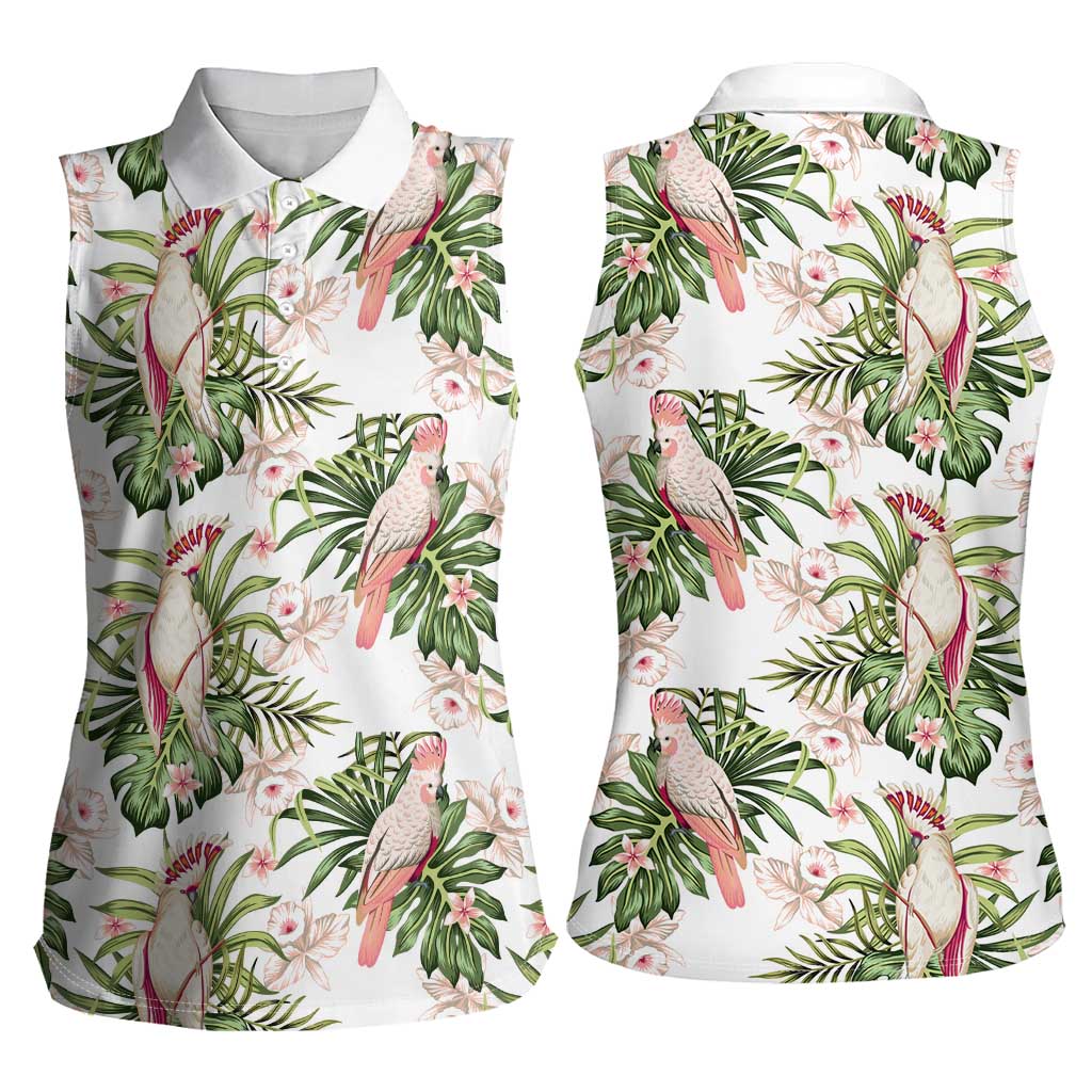 Australia Pink Cockatoo Women Sleeveless Polo Shirt Aussie Orchids - Seamless Pattern