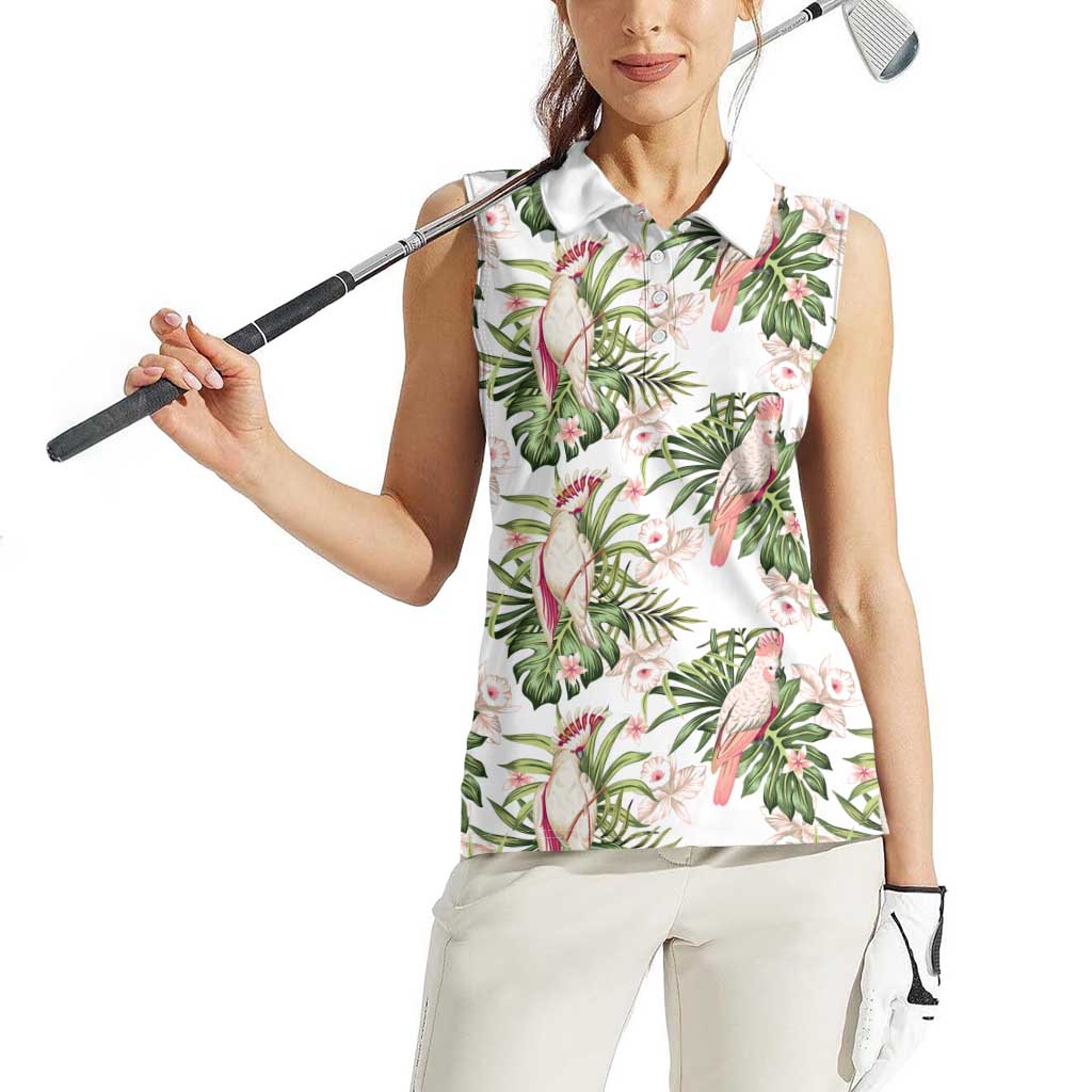 Australia Pink Cockatoo Women Sleeveless Polo Shirt Aussie Orchids - Seamless Pattern
