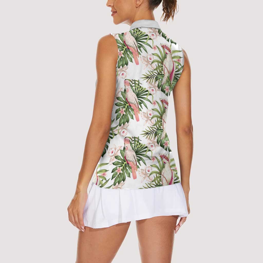 Australia Pink Cockatoo Women Sleeveless Polo Shirt Aussie Orchids - Seamless Pattern