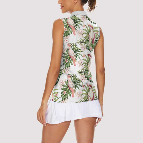 Australia Pink Cockatoo Women Sleeveless Polo Shirt Aussie Orchids - Seamless Pattern