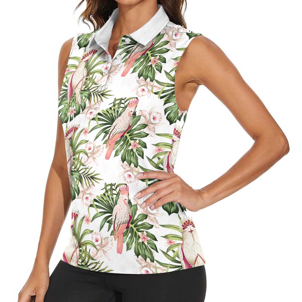 Australia Pink Cockatoo Women Sleeveless Polo Shirt Aussie Orchids - Seamless Pattern