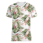 Australia Pink Cockatoo Women V-Neck T-Shirt Aussie Orchids - Seamless Pattern
