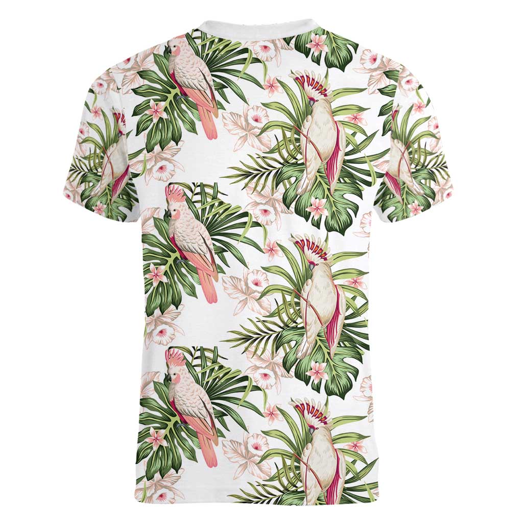 Australia Pink Cockatoo Women V-Neck T-Shirt Aussie Orchids - Seamless Pattern
