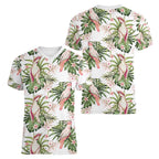 Australia Pink Cockatoo Women V-Neck T-Shirt Aussie Orchids - Seamless Pattern