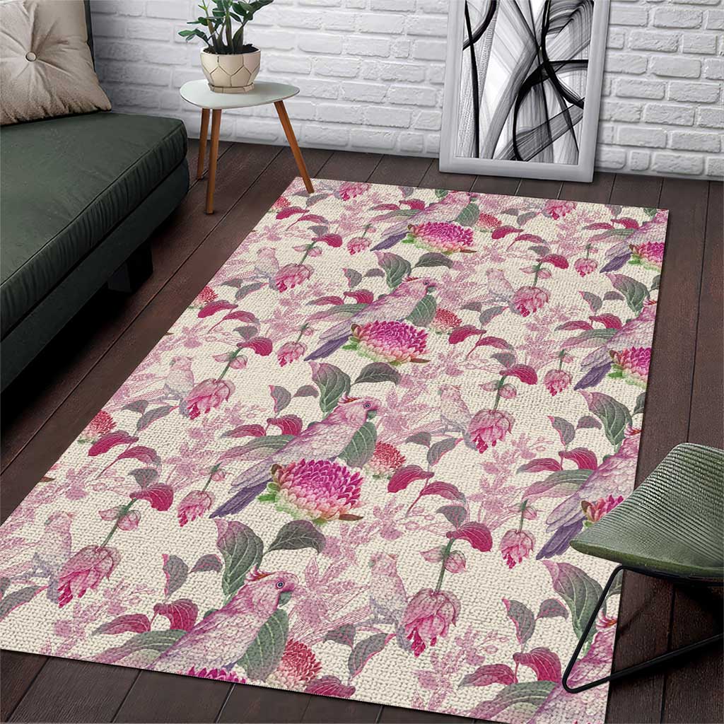 Pink Cockatoo Australia Area Rug Tropical Flowers - Seamless Pattern