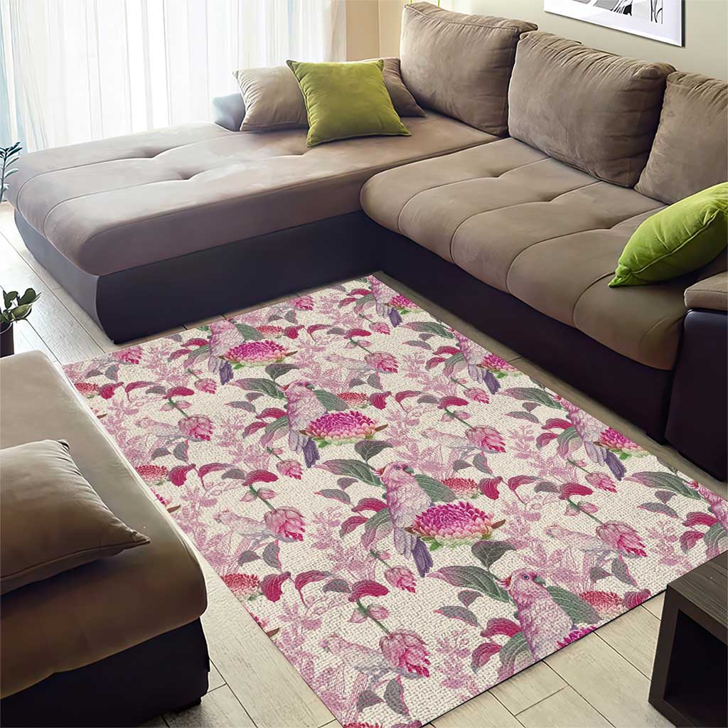 Pink Cockatoo Australia Area Rug Tropical Flowers - Seamless Pattern