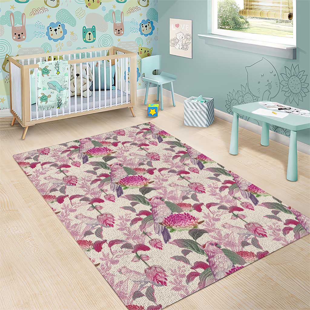 Pink Cockatoo Australia Area Rug Tropical Flowers - Seamless Pattern