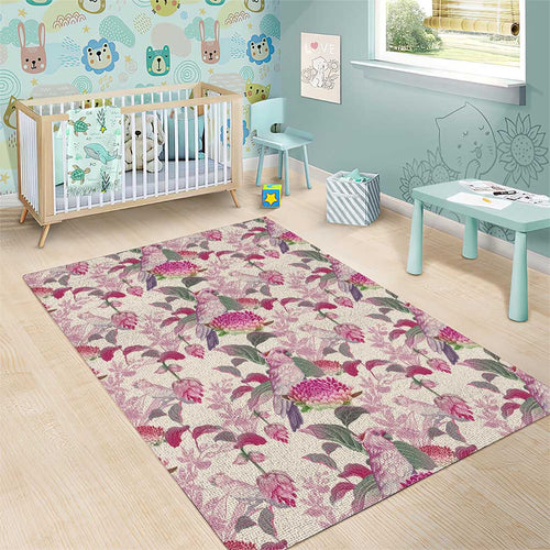 Pink Cockatoo Australia Area Rug Tropical Flowers - Seamless Pattern