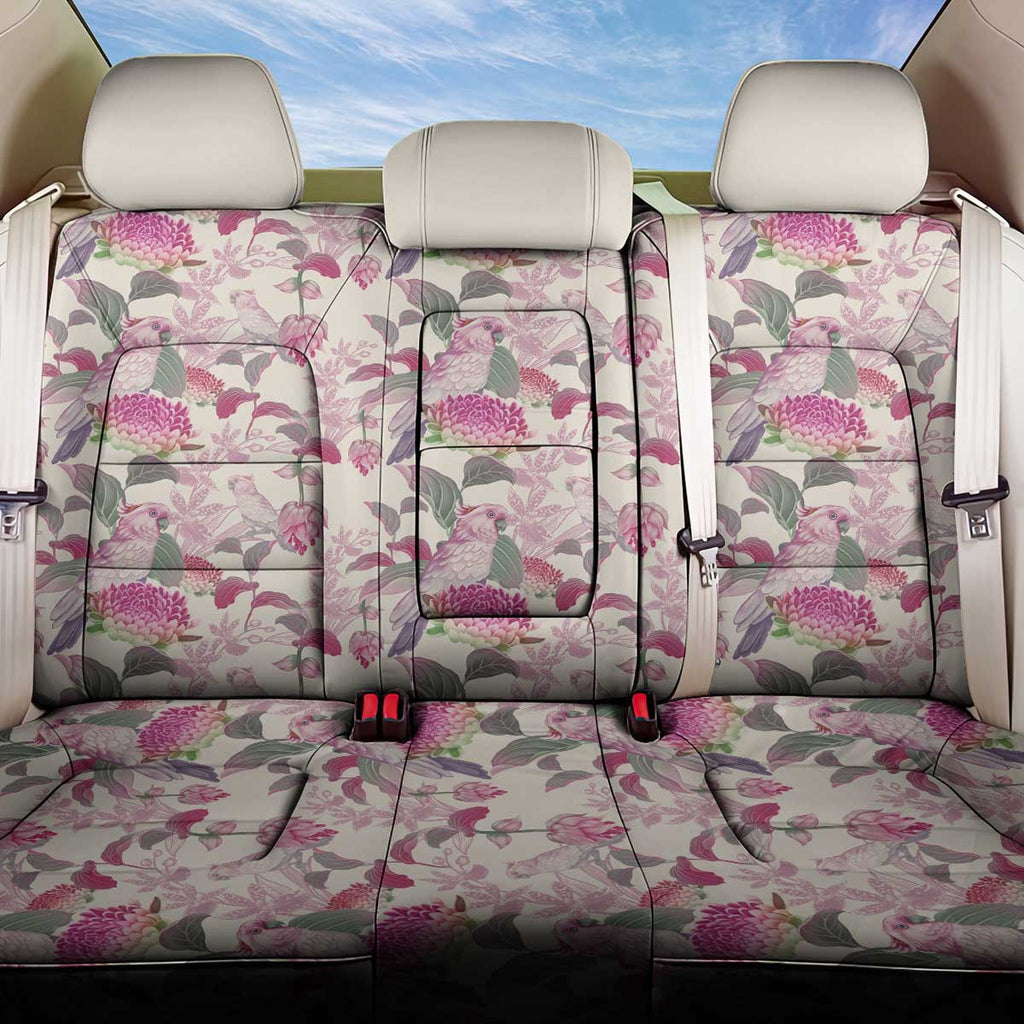 Pink Cockatoo Australia Back Car Seat Cover Tropical Flowers - Seamless Pattern