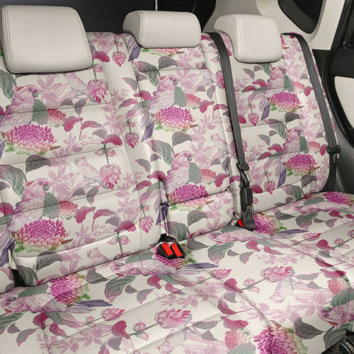 Pink Cockatoo Australia Back Car Seat Cover Tropical Flowers - Seamless Pattern