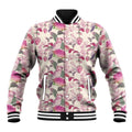 Pink Cockatoo Australia Baseball Jacket Tropical Flowers - Seamless Pattern