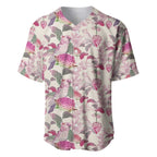 Pink Cockatoo Australia Baseball Jersey Tropical Flowers - Seamless Pattern