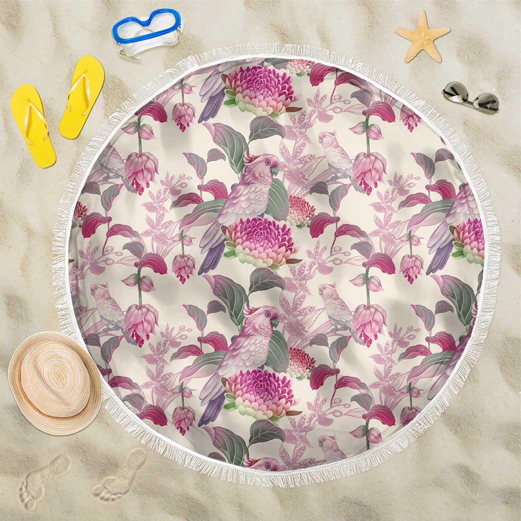 Pink Cockatoo Australia Beach Blanket Tropical Flowers - Seamless Pattern