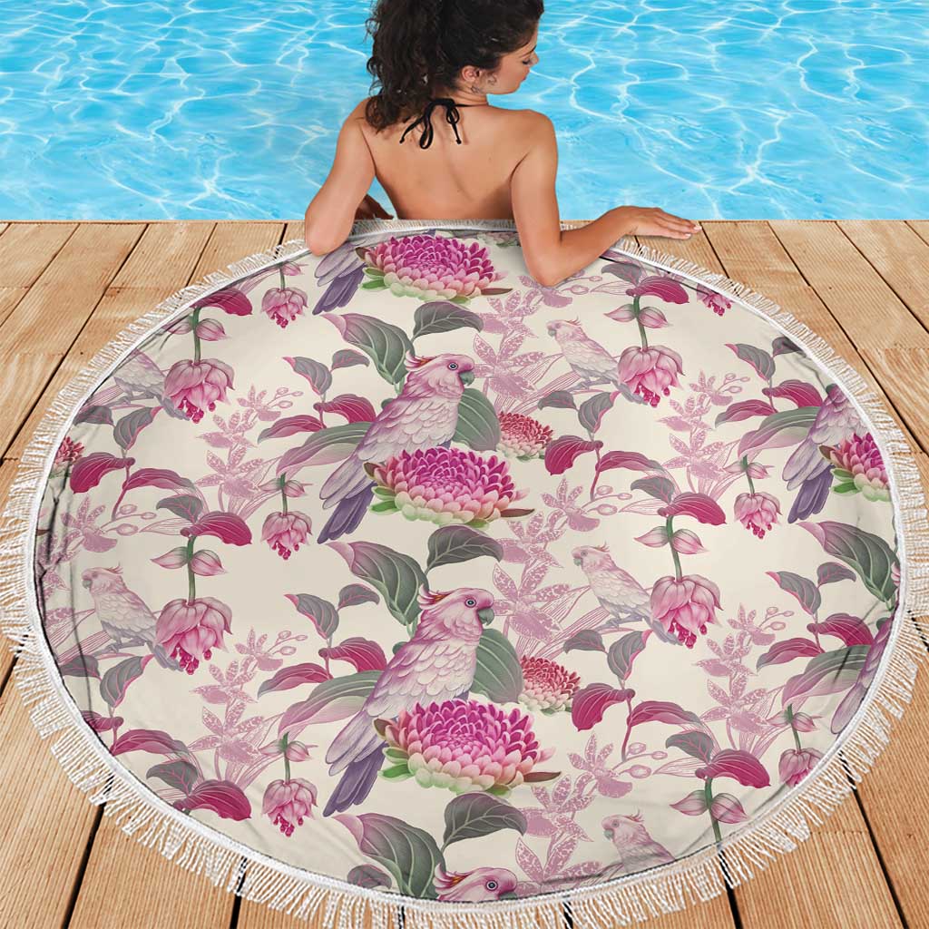 Pink Cockatoo Australia Beach Blanket Tropical Flowers - Seamless Pattern