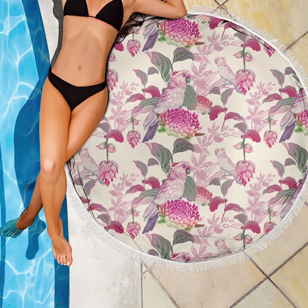 Pink Cockatoo Australia Beach Blanket Tropical Flowers - Seamless Pattern