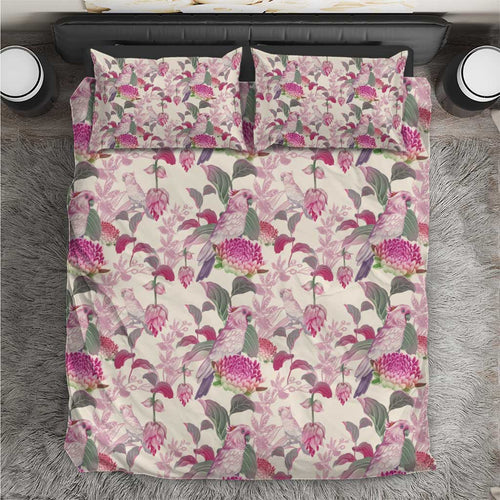 Pink Cockatoo Australia Bedding Set Tropical Flowers - Seamless Pattern