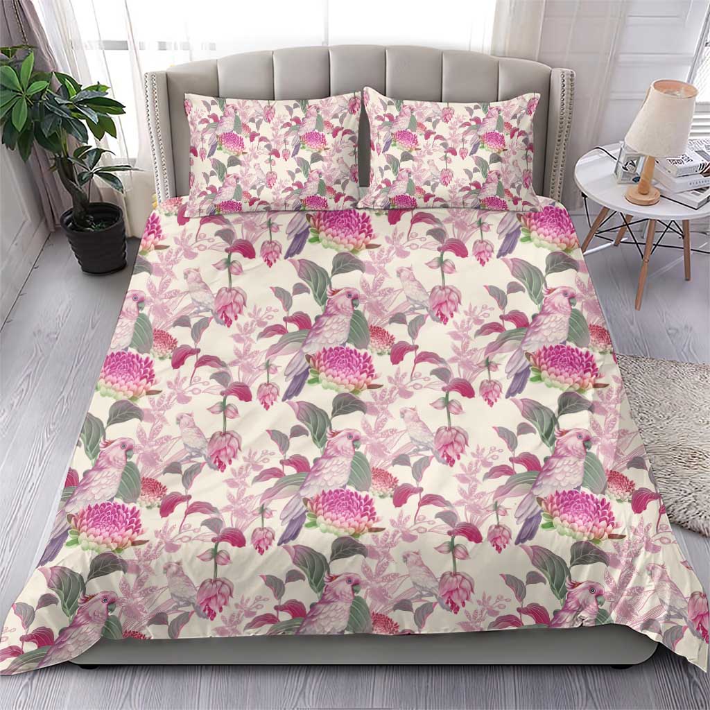 Pink Cockatoo Australia Bedding Set Tropical Flowers - Seamless Pattern