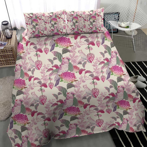 Pink Cockatoo Australia Bedding Set Tropical Flowers - Seamless Pattern